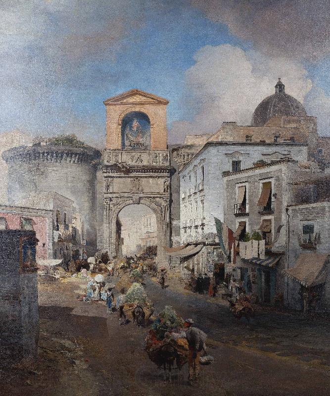 Oswald achenbach Going to market Spain oil painting art